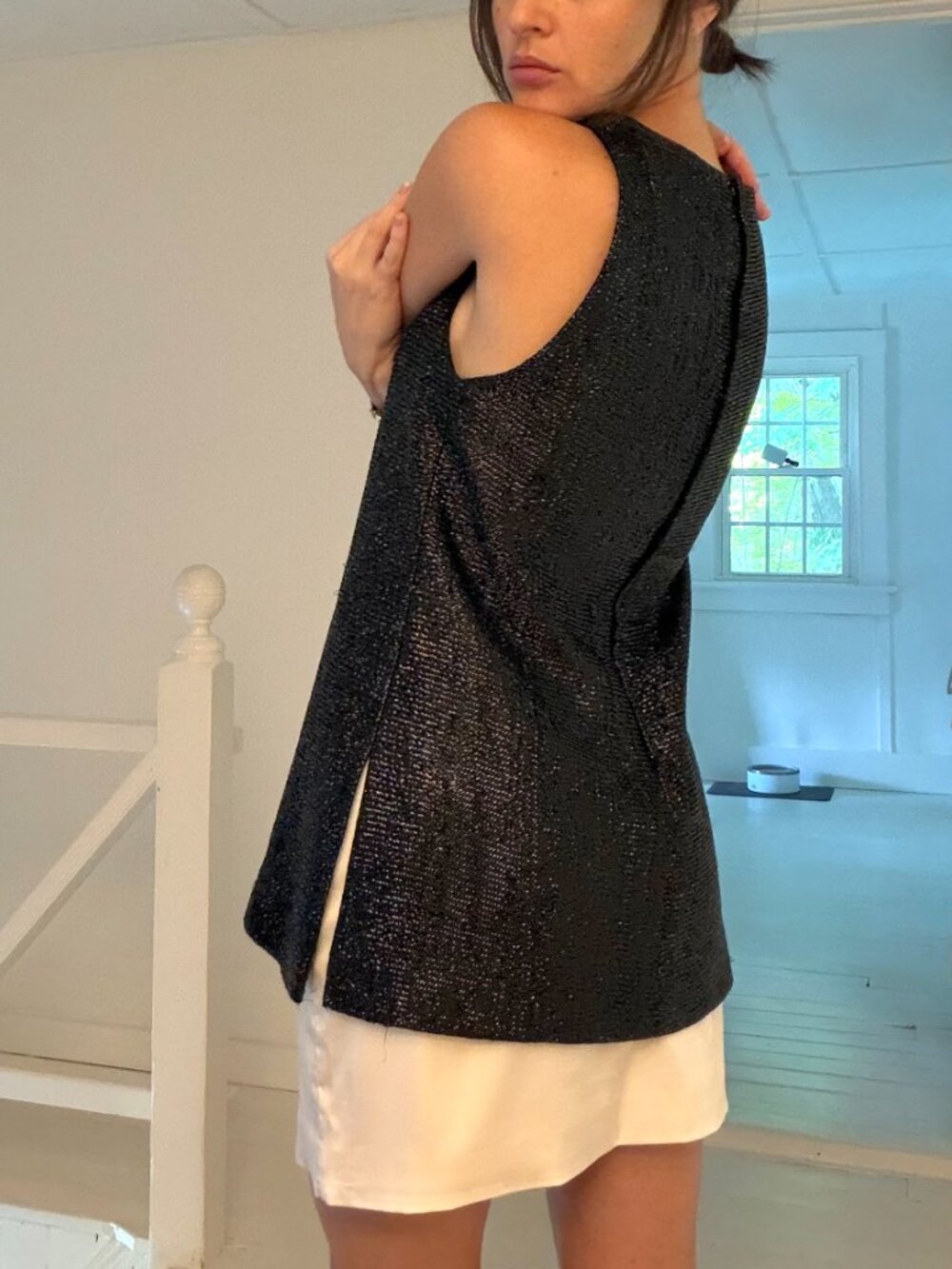 Saks Fifth Avenue Vintage 60s Metallic Tinsel Top Size 7 Black - Picture 2 of 9